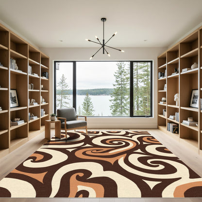 Warm Swirls Cream Brown Curves Rug