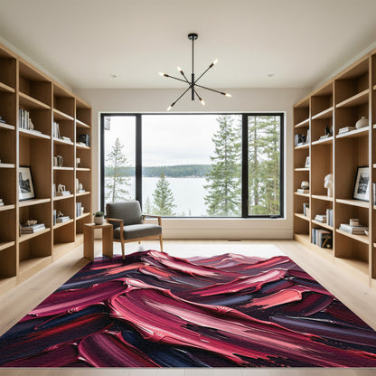 Crimson Abstract Impasto Mountains Rug