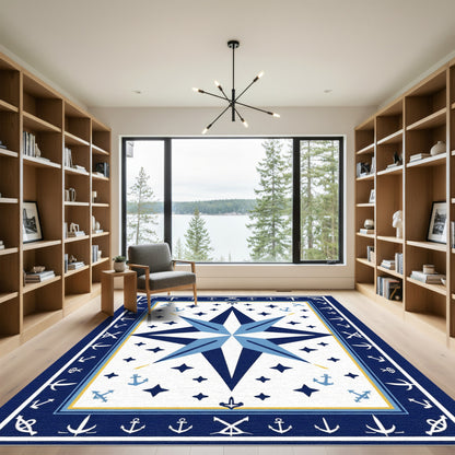 Nautical Compass Rose Anchor Star Rug