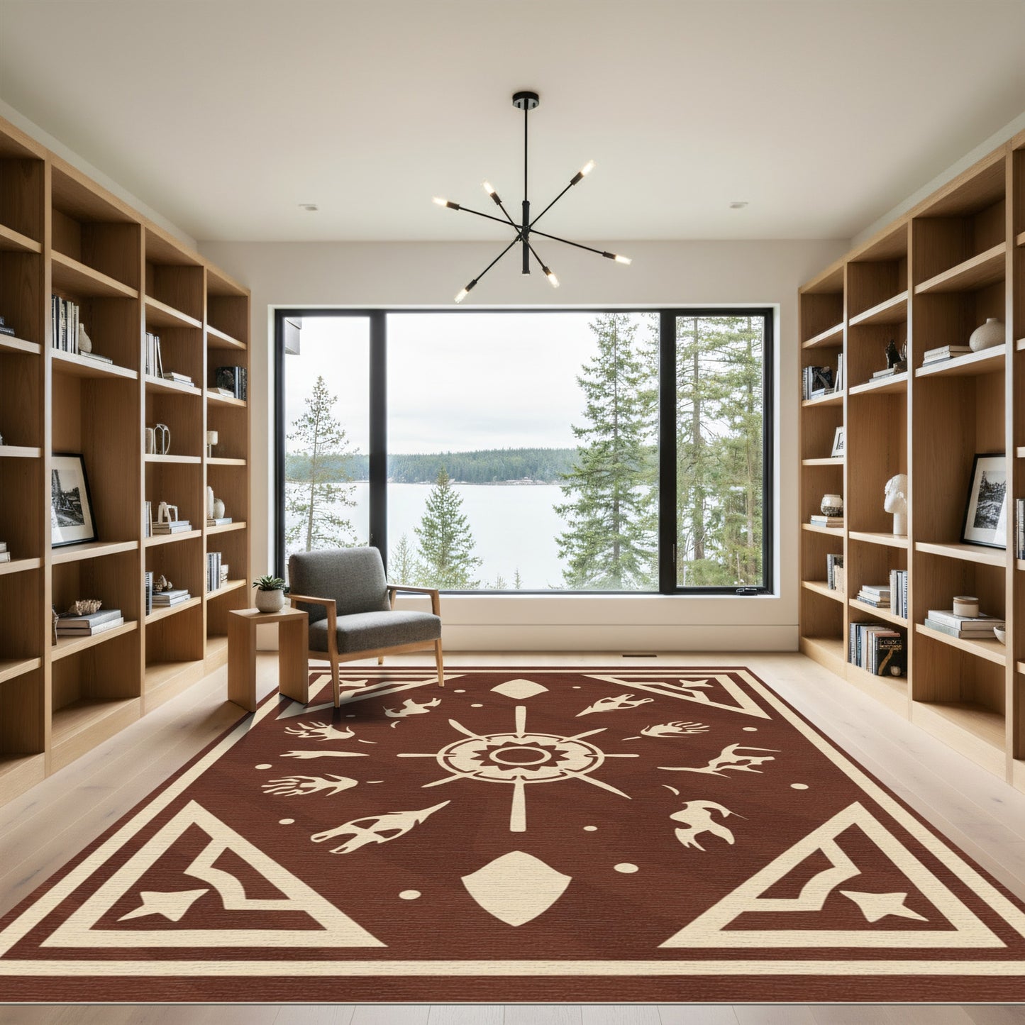 Brown Beige Tribal Sunburst Rug