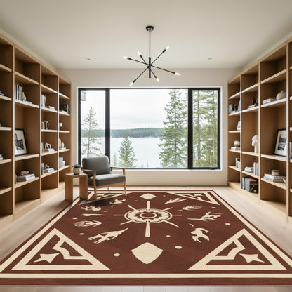 Brown Beige Tribal Sunburst Rug