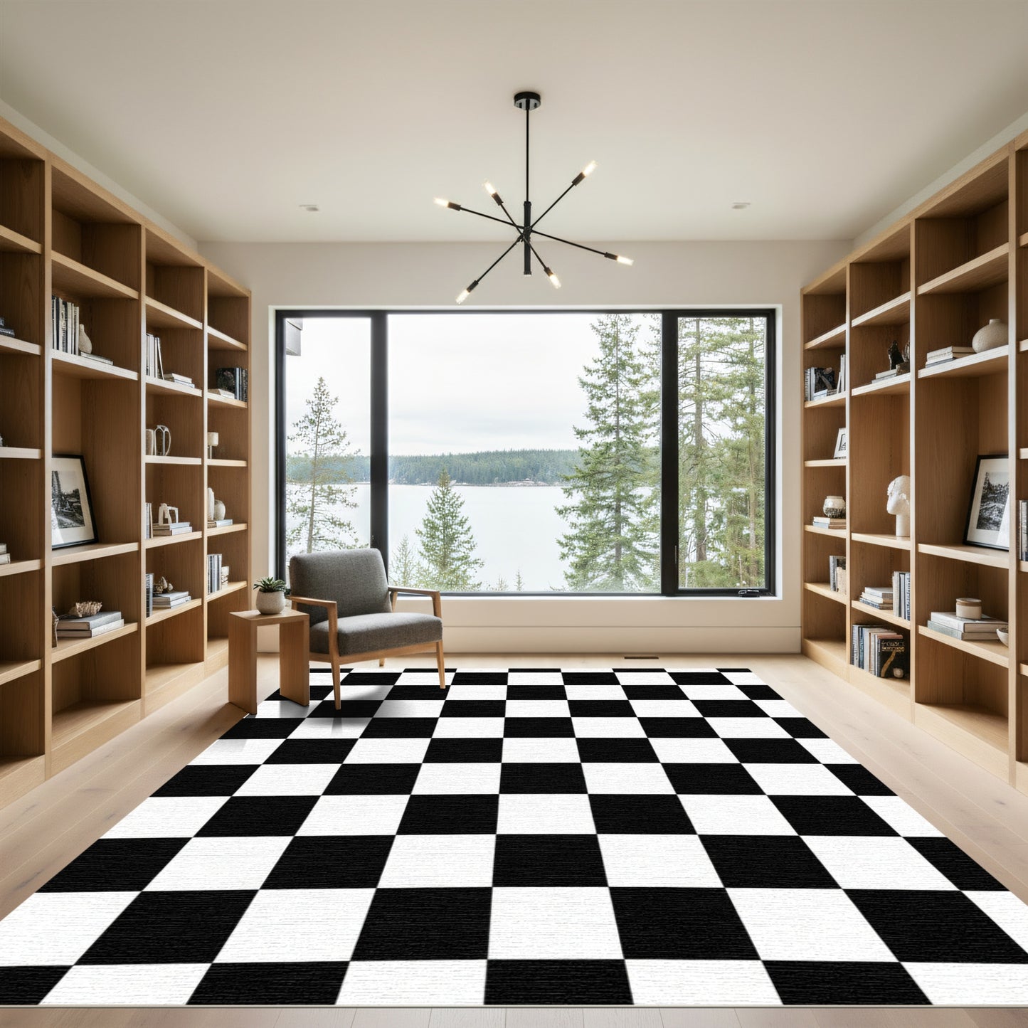 Classic Black White Checkerboard Squares Rug
