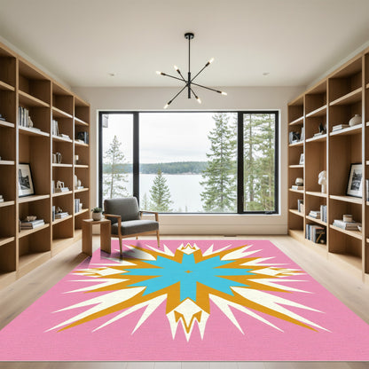 Pink Sunburst Geometric Mid Century Rug