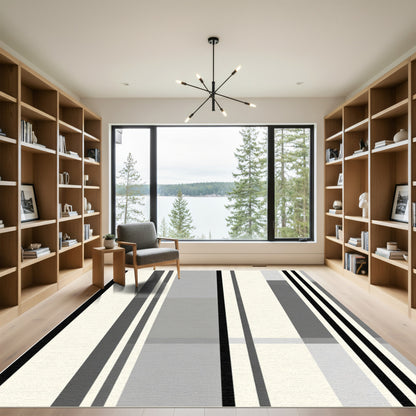Neutral Cream Gray Vertical Stripes Rug