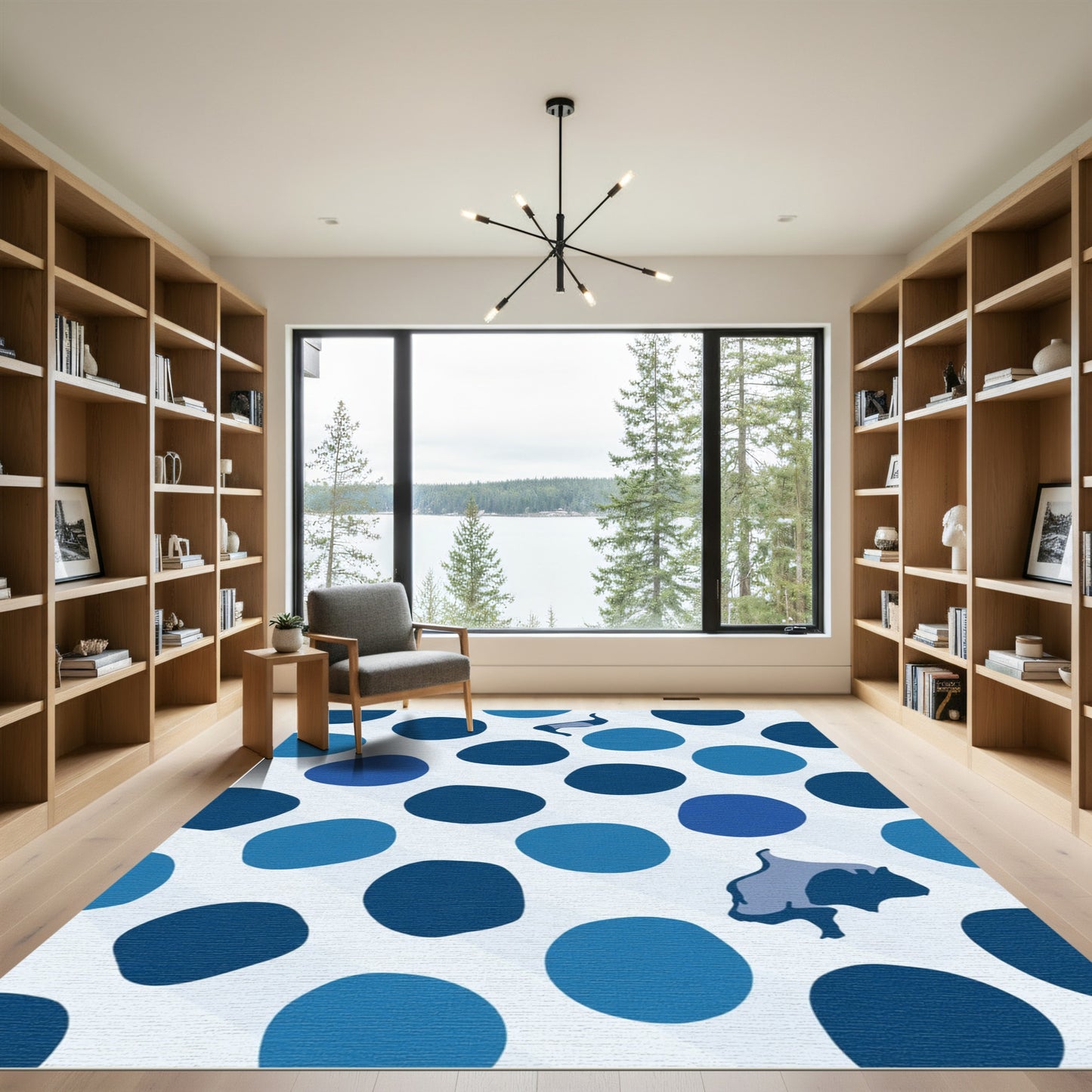 Deep Blue Abstract Polka Dot Animals Rug