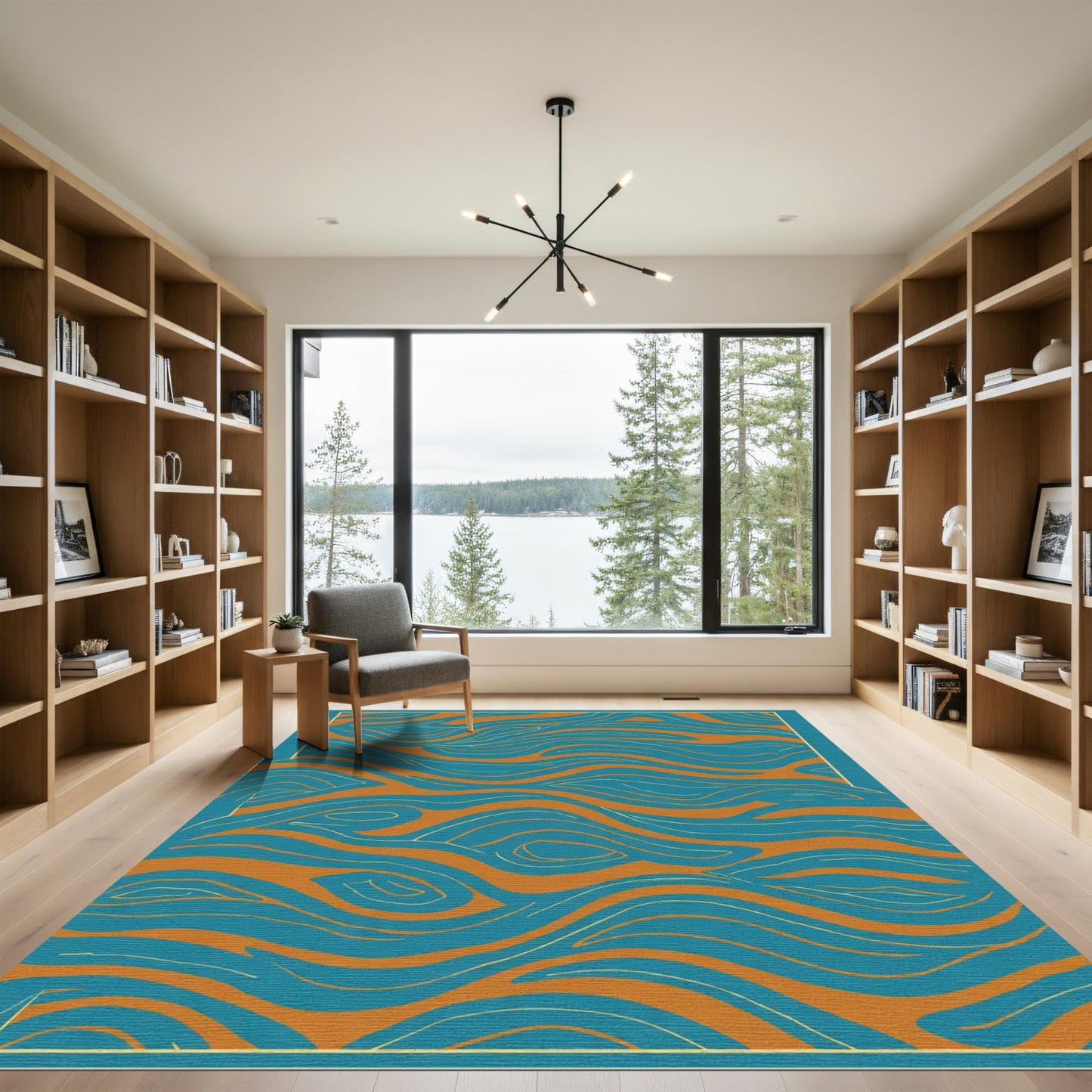 Aqua Orange Wavy Organic Flow Rug