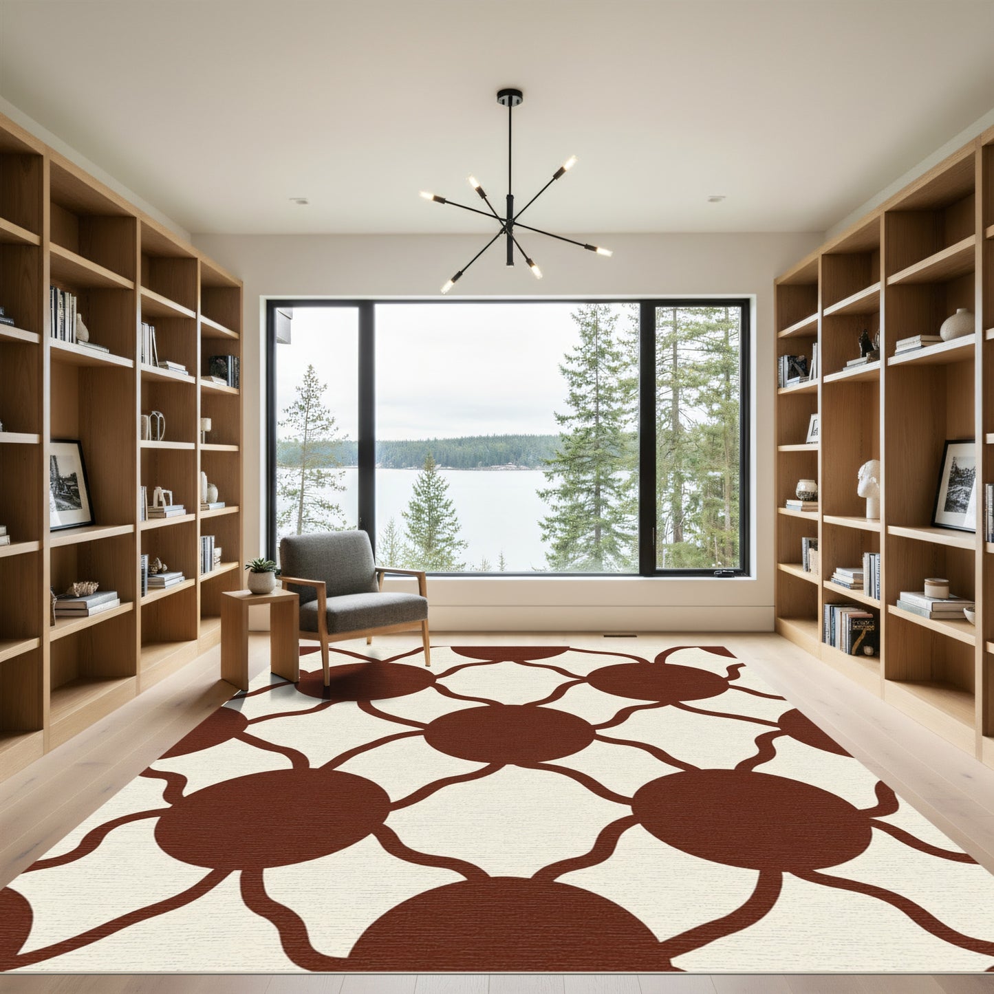 Warm Sienna Dot Vine Pattern Rug
