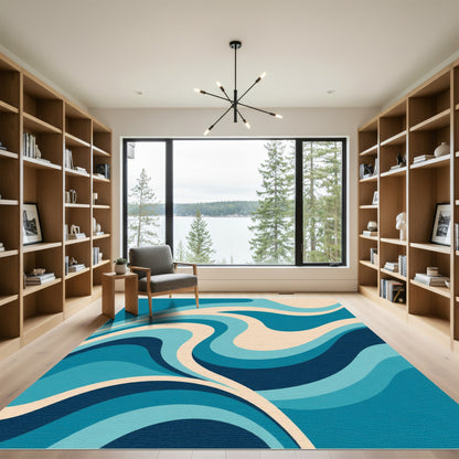 Retro Blue Cream Swirl Rug