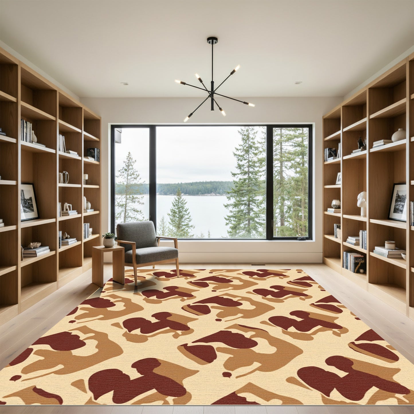 Earthy Brown Abstract Camouflage Rug