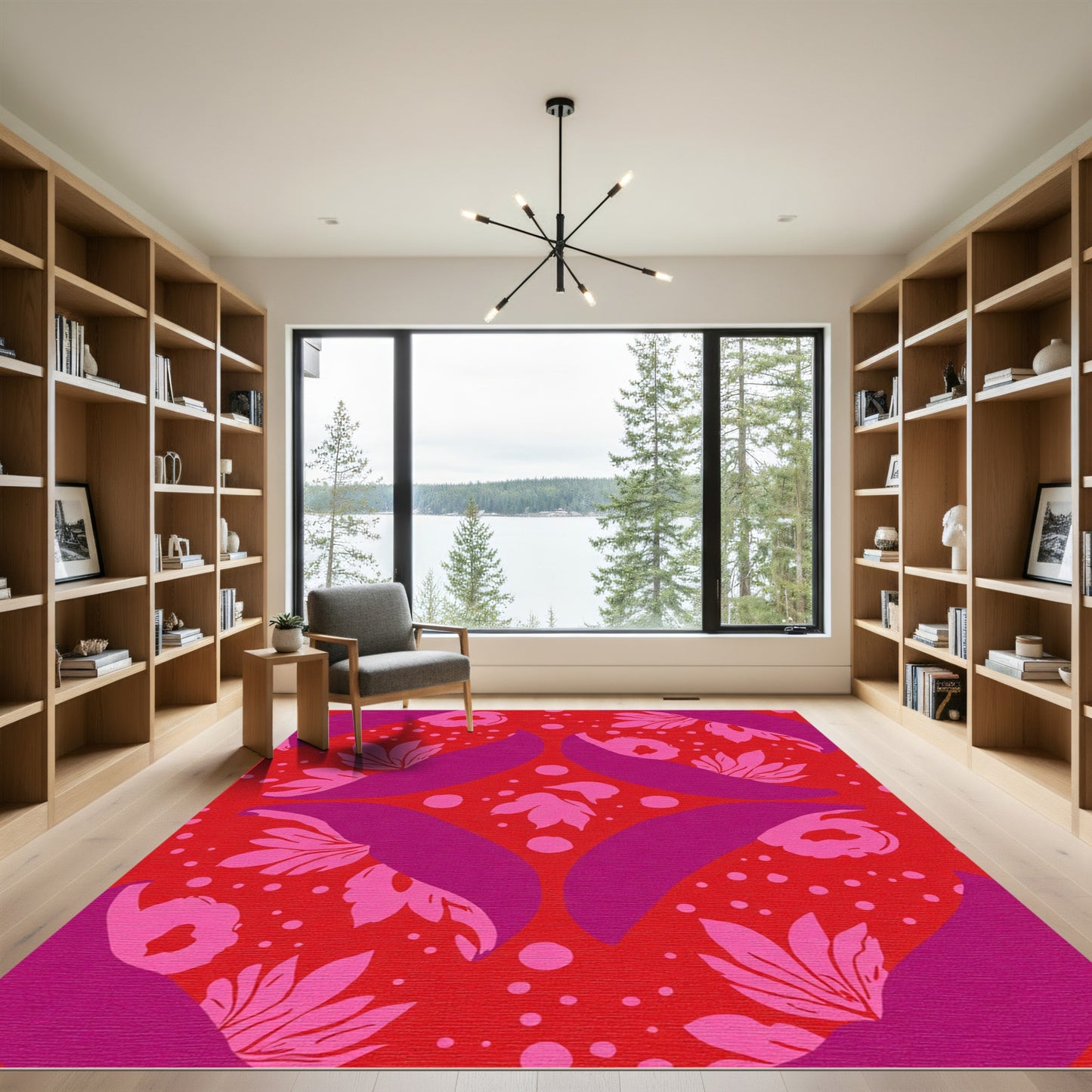 Bold Red Pink Floral Dot Medallion Rug