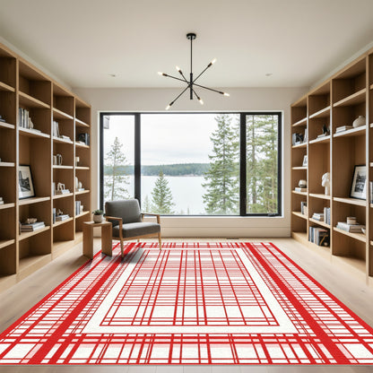 Bold Red Plaid Frame Rug