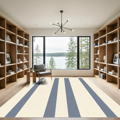Cream and Blue Stripe Rug