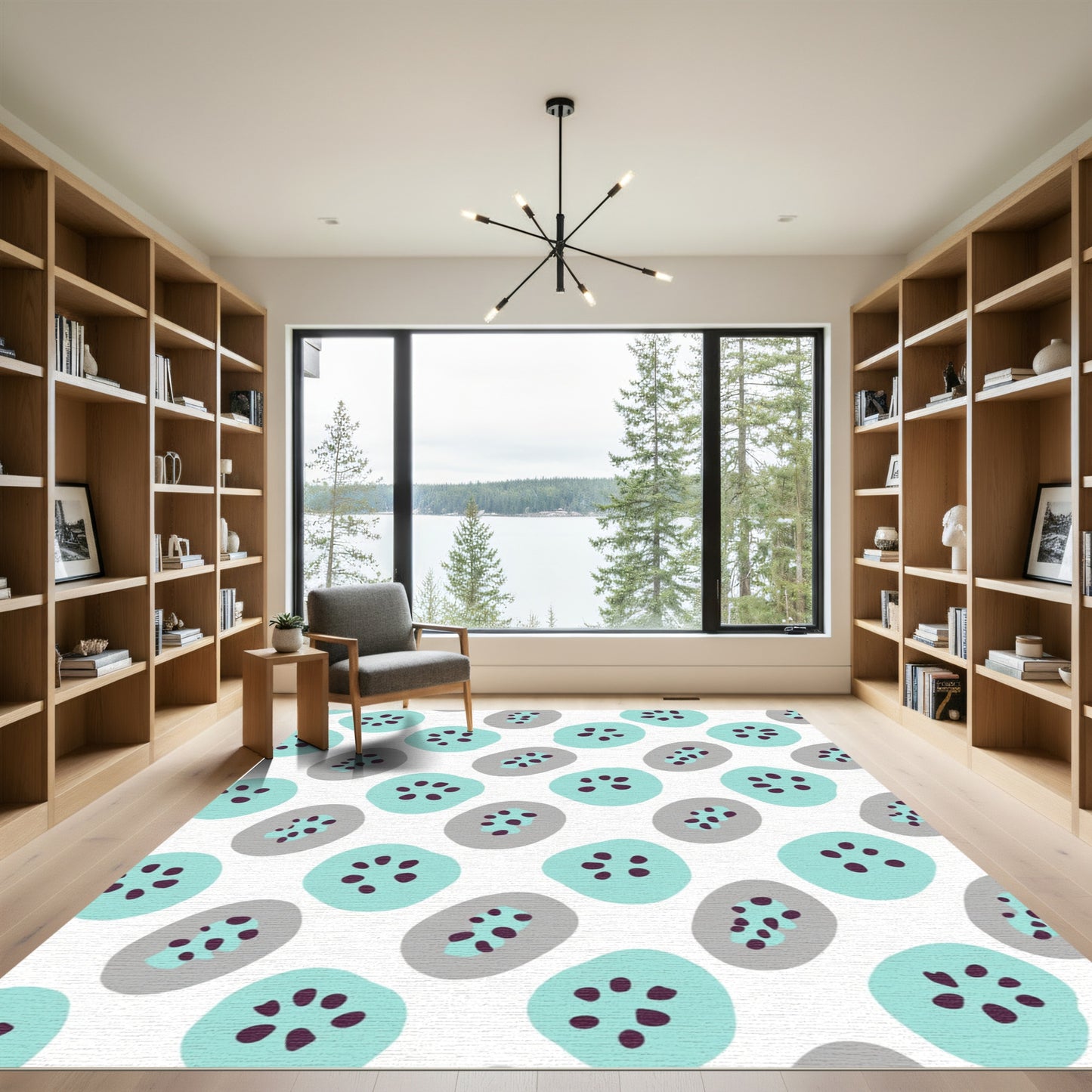 Teal Gray Seeded Round Slices Rug