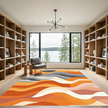 Warm Abstract Orange Gray Waves Rug
