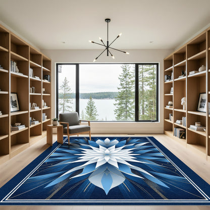 Deep Blue White Floral Explosion Rug