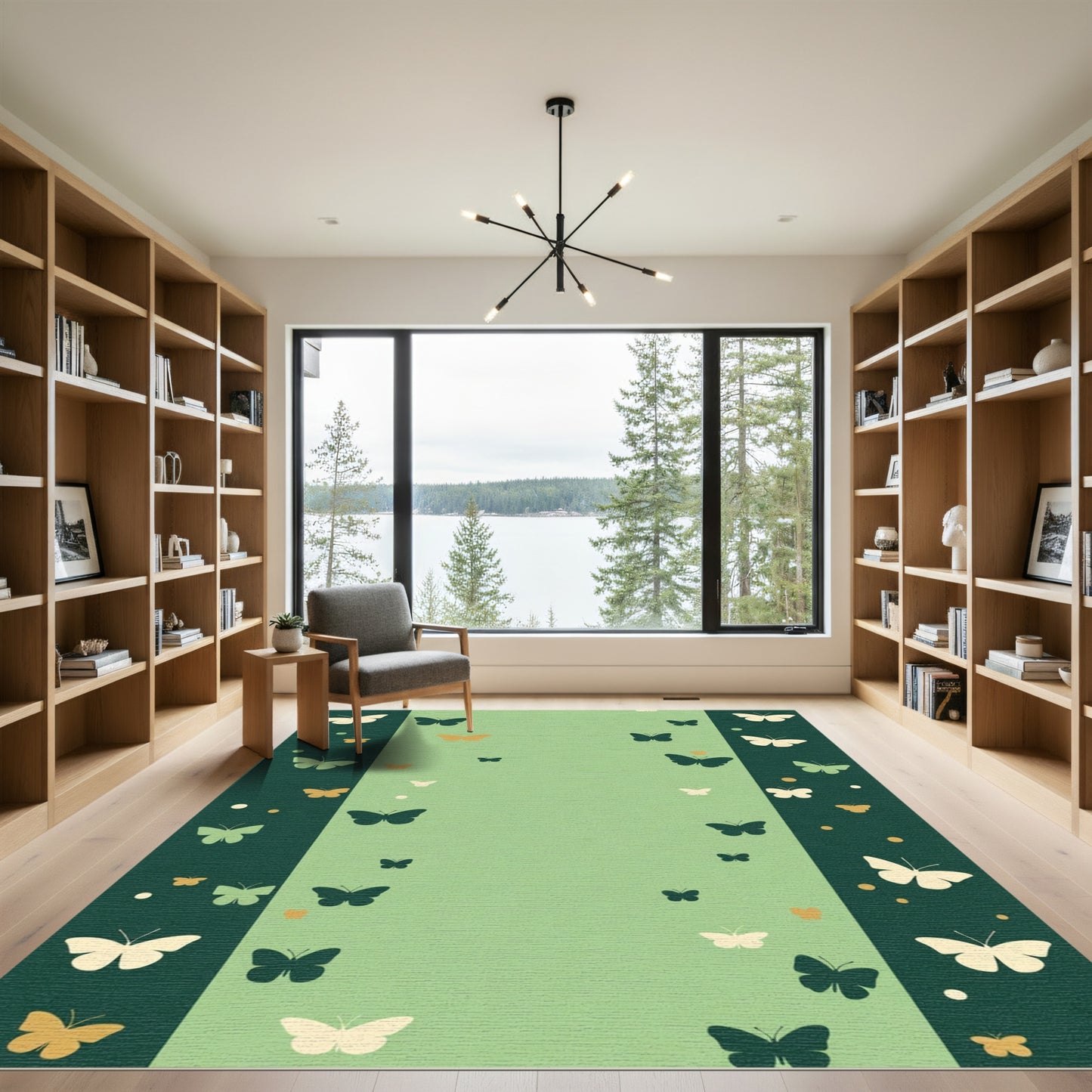 Whimsical Emerald Butterfly Garden Rug