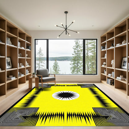 Bold Yellow Sunburst Geometric Frame Rug