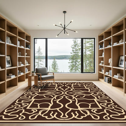 Brown Cream Art Nouveau Swirl Rug