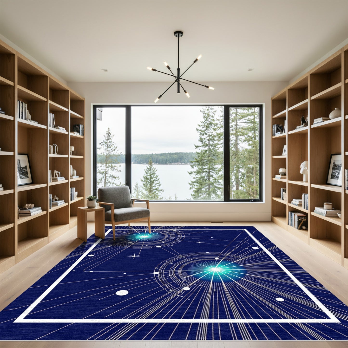 Deep Blue Cosmic Abstract Burst Rug