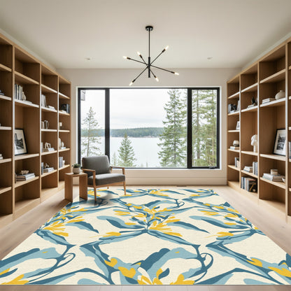 Blue Yellow Floral Abstract Meadow Rug