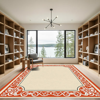 Classic Red White Floral Border Rug