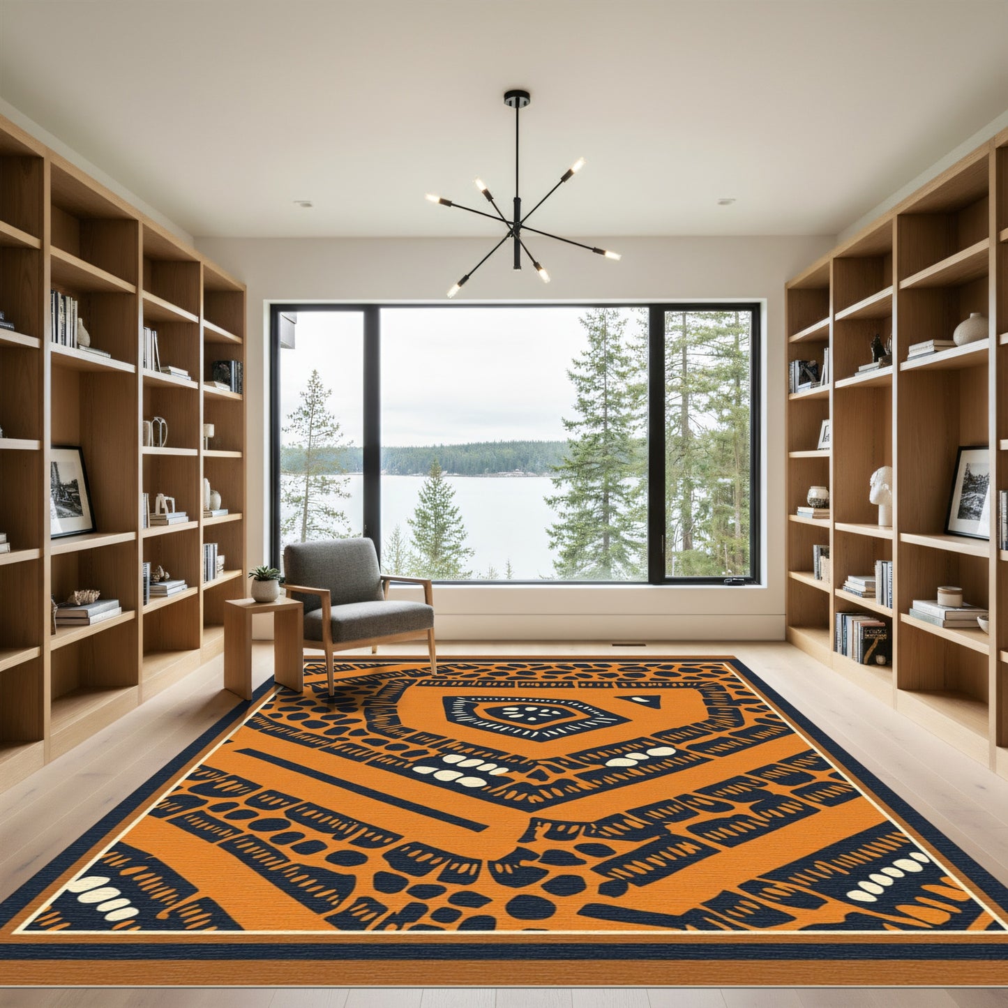 Orange and Navy Abstract Geometric Layout Rug