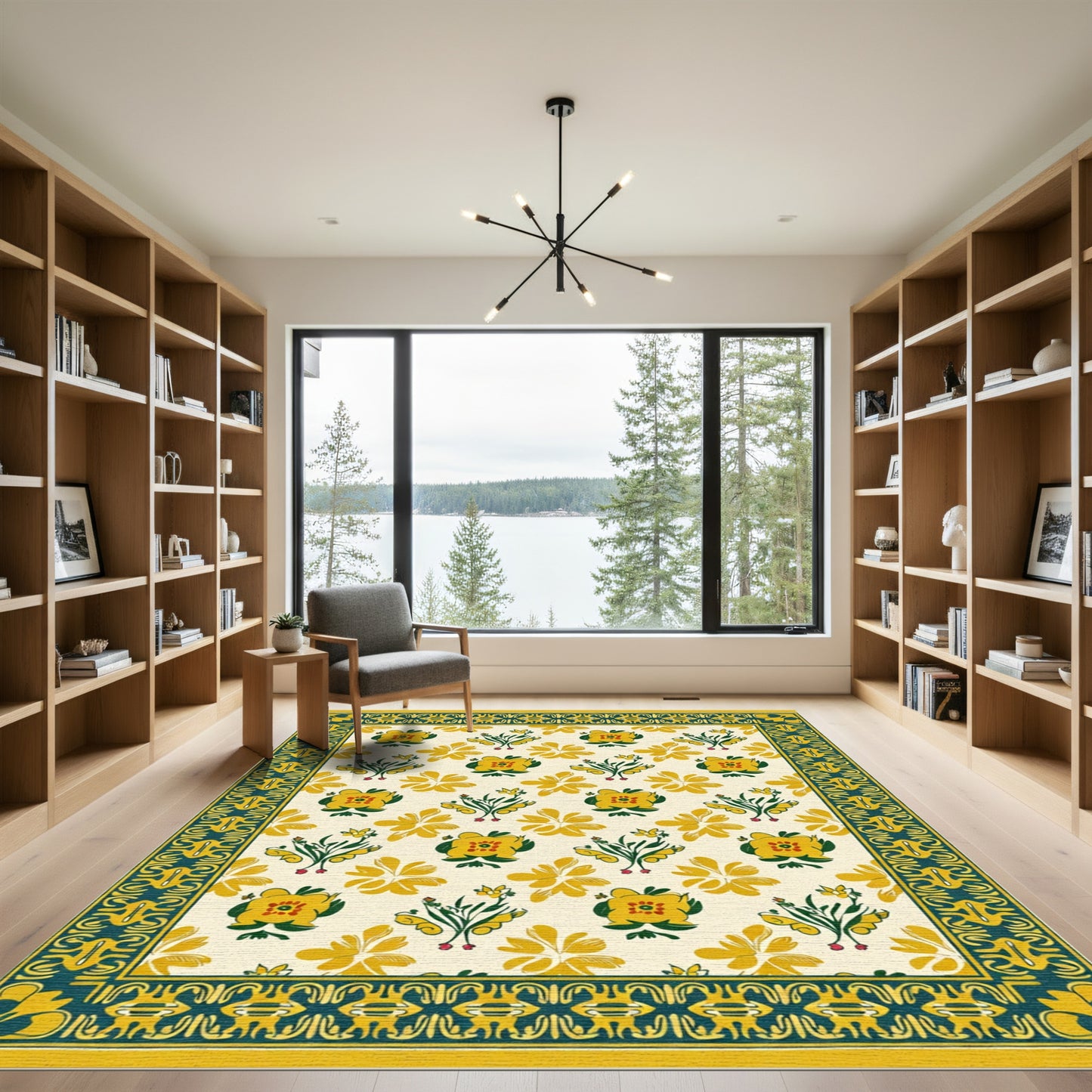 Golden Yellow Floral Bouquet Botanical Rug