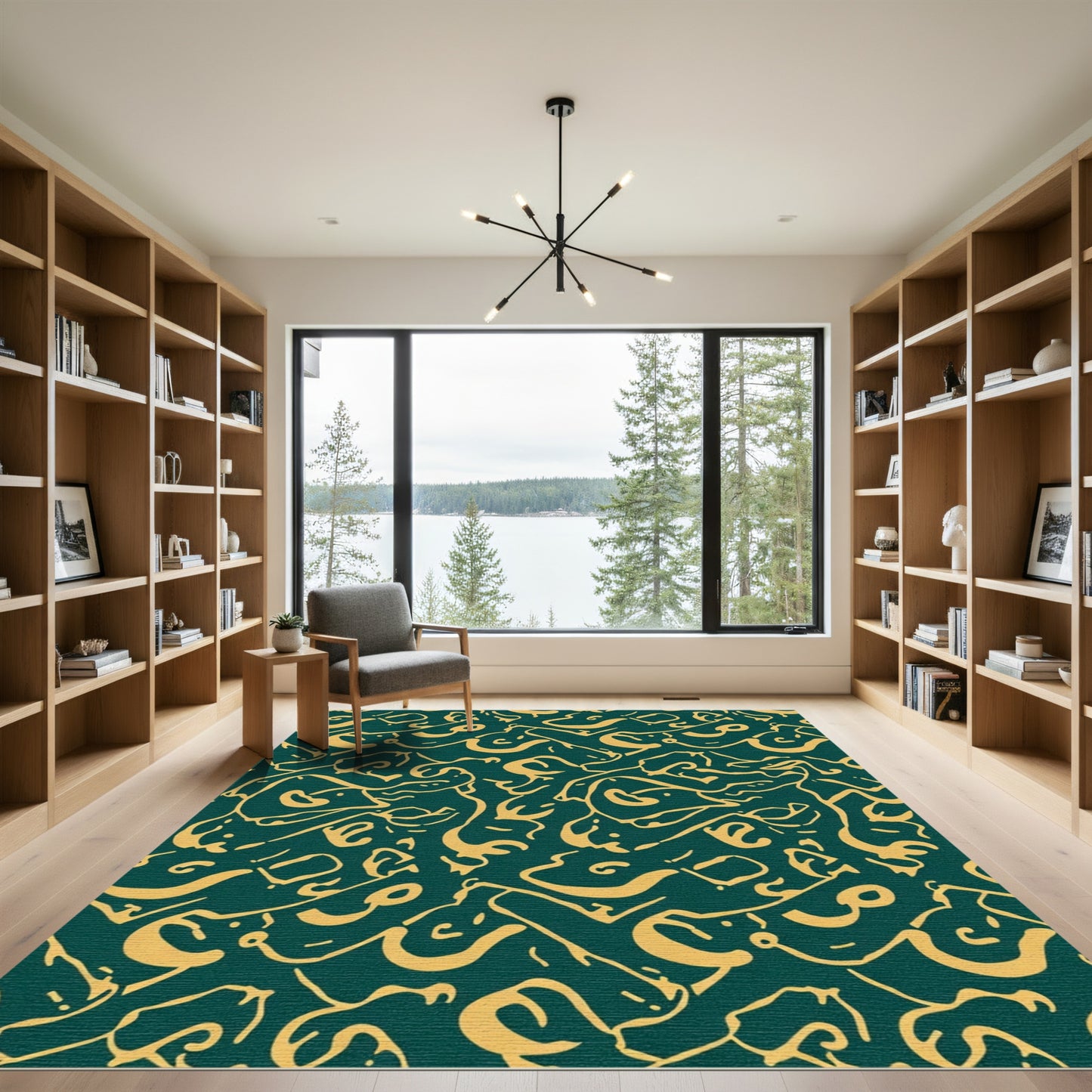 Gold Swirls Teal Abstract Rug
