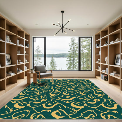Gold Swirls Teal Abstract Rug