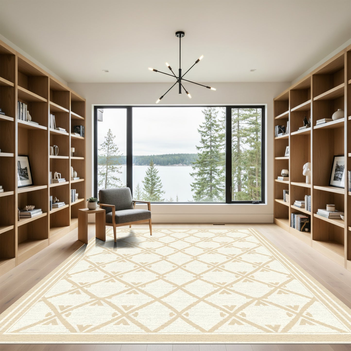Neutral Diamond Lattice Border Rug