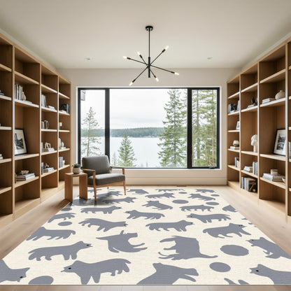 Gray Pet Silhouettes Scattered Cream Pattern Rug