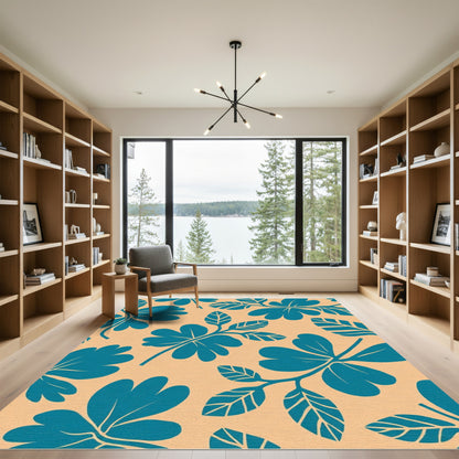 Teal Leafy Branch Blossom Rug