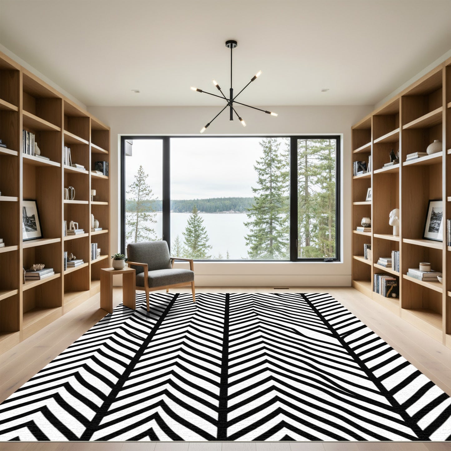 Monochrome Chevron Jagged Lines Rug