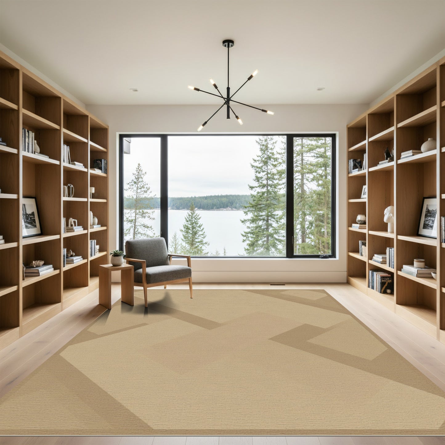 Modern Tan Geometric Overlay Rug