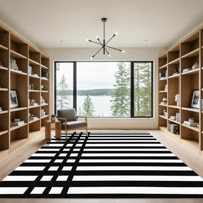 Black and White Intersecting Lines Rug