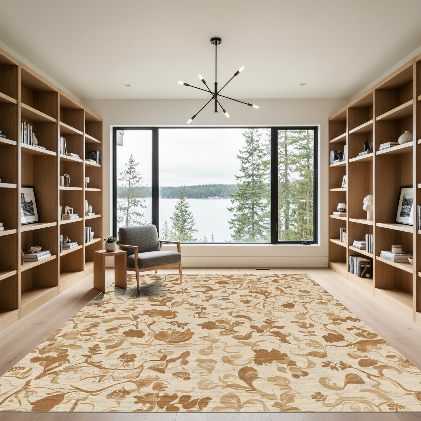 Brown Floral Swirls Contemporary Rug