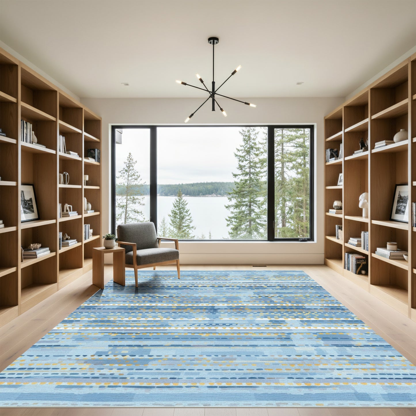 Coastal Blue Stripe Folk Art Rug