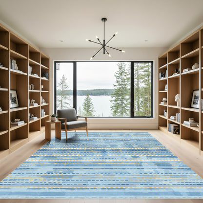 Coastal Blue Stripe Folk Art Rug