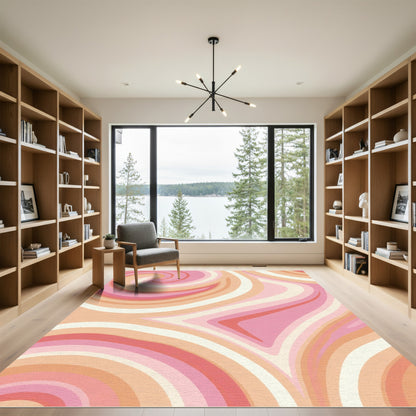 Retro Swirl Peach Pink Abstract Rug
