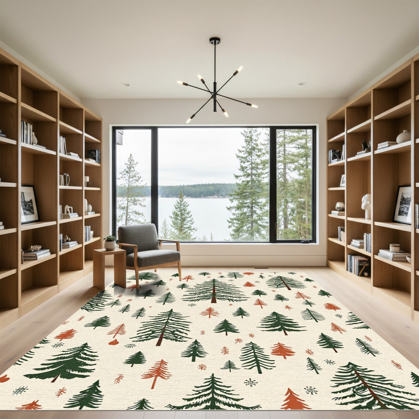 Forest Pines Trees Cream Background Rug