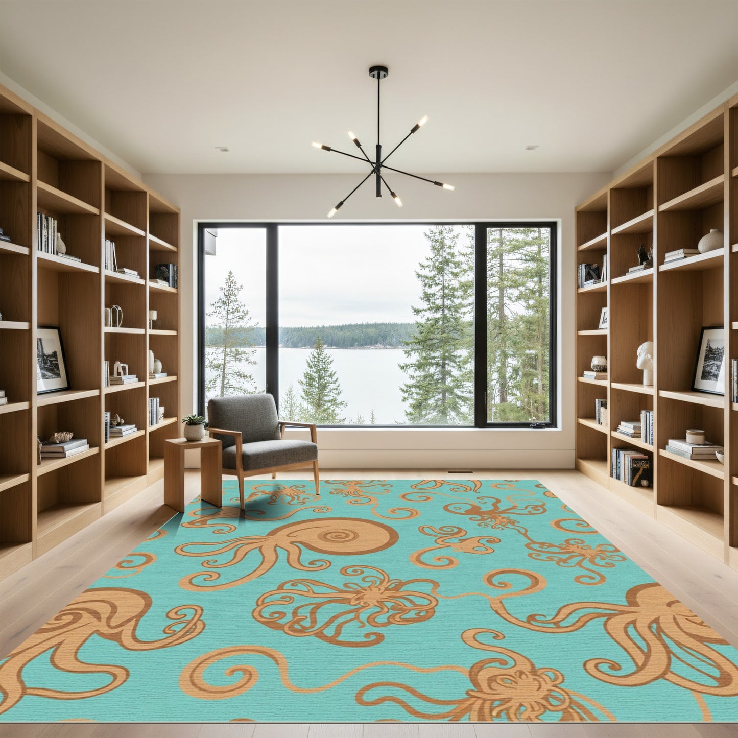 Oceanic Amber Octopus Swirls Rug