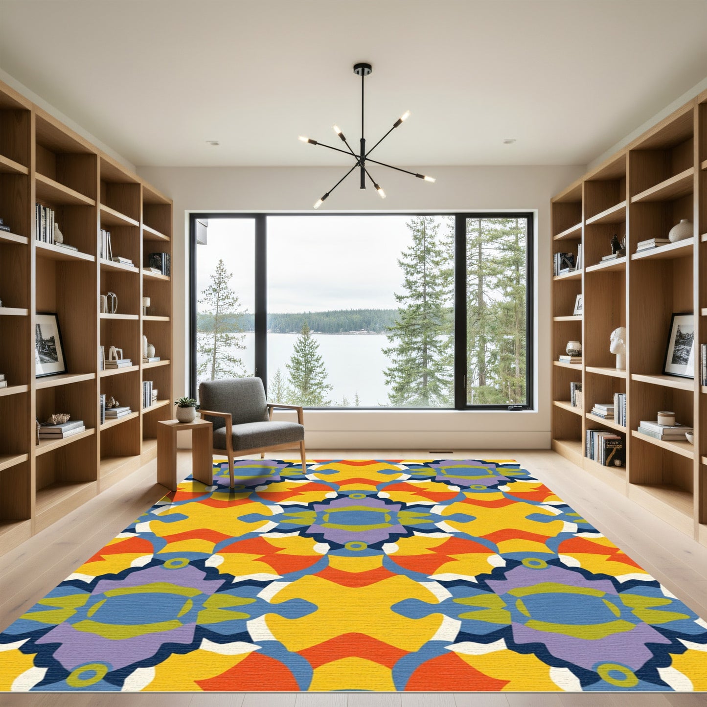 Vibrant Yellow Purple Abstract Symmetry Rug