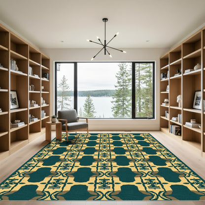 Gold Teal Art Deco Geometric Repeat Rug