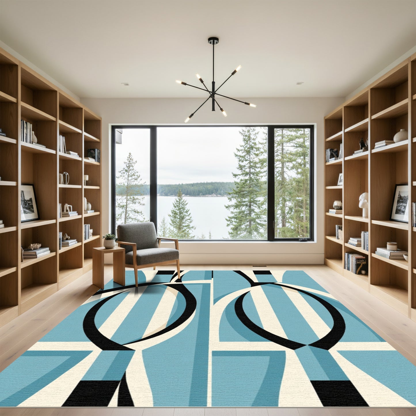 Abstract Teal Arch Black and White Rug