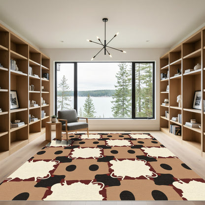 Brown Beige Geometric Block Arrangement Rug