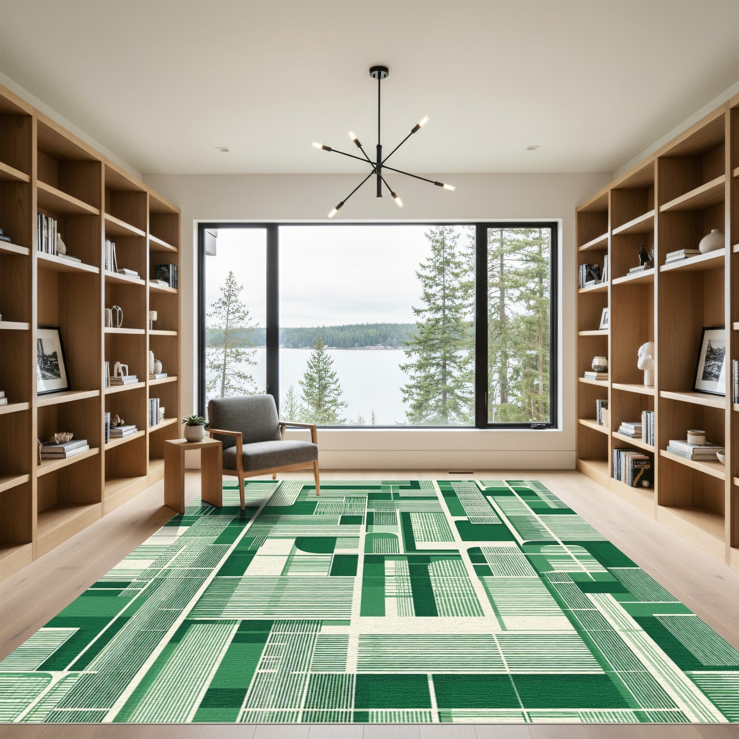 Deep Forest Green Geometric Abstract Rug