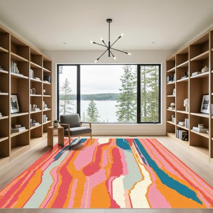 Abstract Pink Orange Teal Strokes Rug