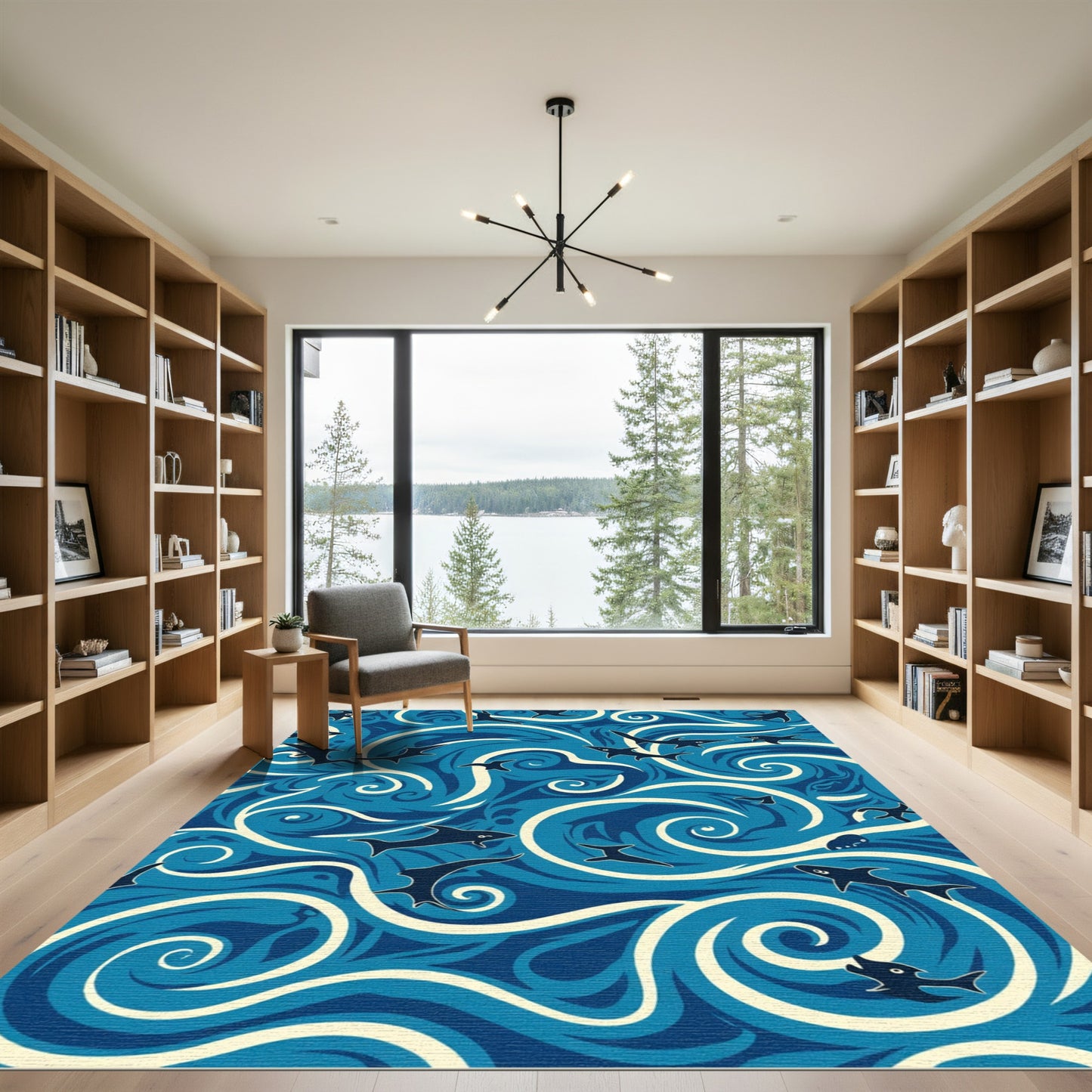 Majestic Blue Shark Swirls Rug