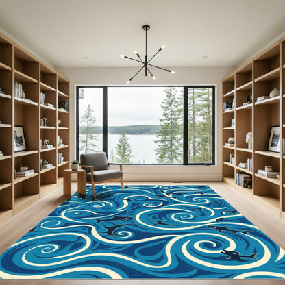 Majestic Blue Shark Swirls Rug
