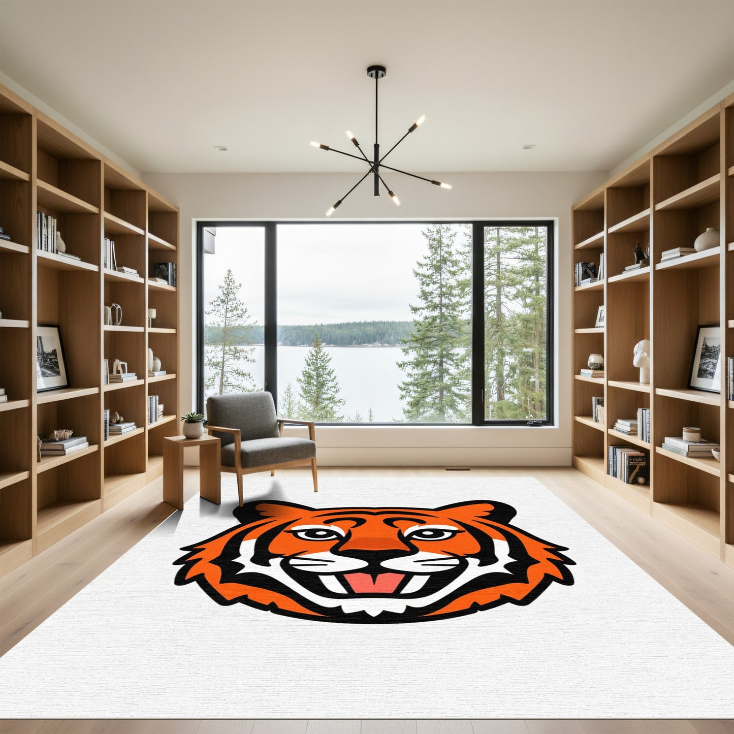 Bold Orange Tiger Face Graphic Rug